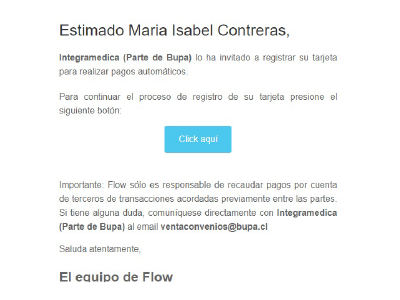 imagen de correo de registro para pagos automáticos Flow